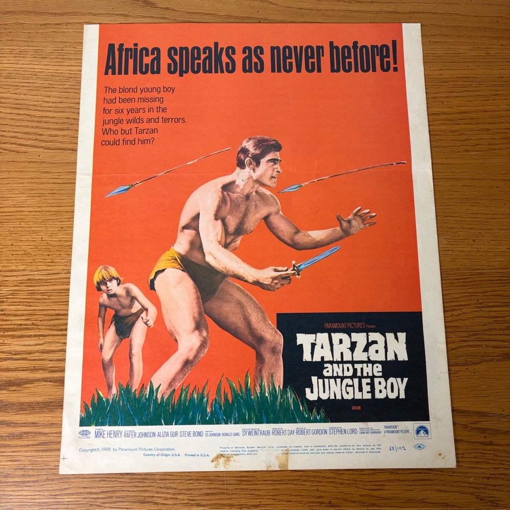 Vintage 1968 Tarzan and the Jungle Boy Movie Poster Lobby Card Mike Henry 68/142